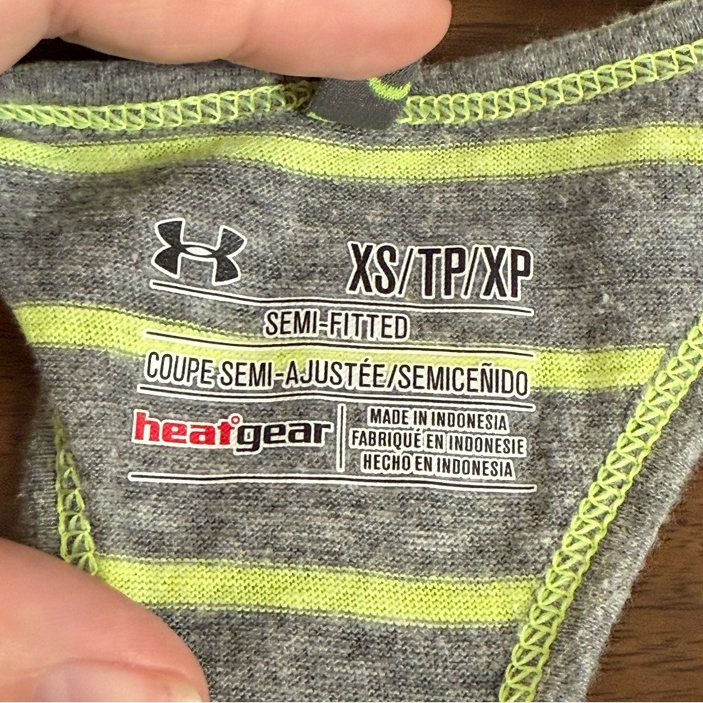 Under Armour XS Gray Neon Stripe HeatGear Racerback Semi-Fitted Tank Top - Picture 6 of 7
